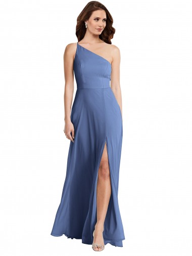 Shop One Shoulder Full Length Maxi Formal Bridesmaid Dress with Flirty Slit