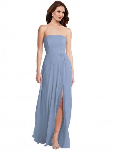 Shop Strapless A-Line Maxi Bridesmaid Dress with Front Slit