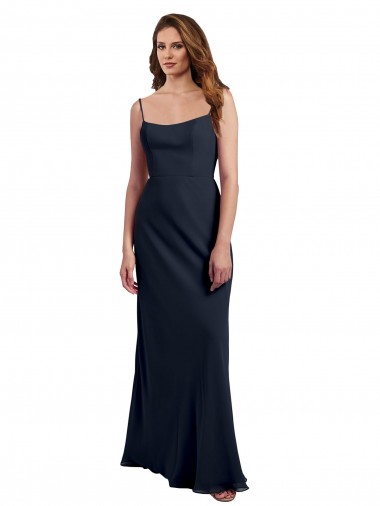 Shop Scoop Neck Long Chiffon Open Back Bridesmaid Dress with Spaghetti Straps