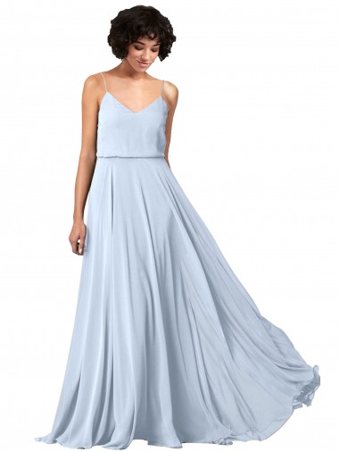 Shop V-Neck Blouson Waist Long Chiffon Bridesmaid Dress with Straps