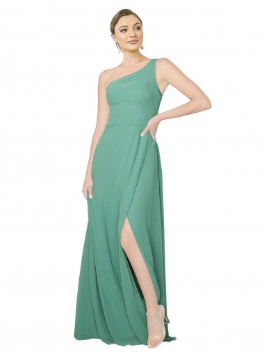 Shop One Shoulder Asymmetric Chiffon Bridesmaid Dress with Pockets