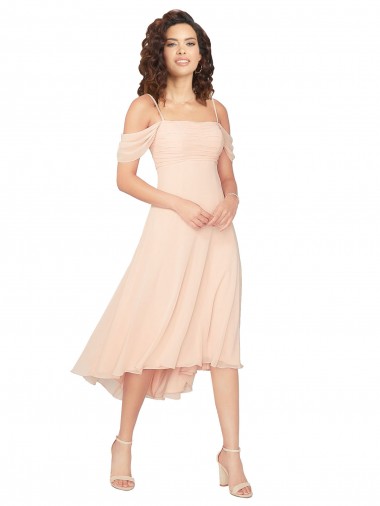 Shop Cold Shoulder Midi Length Short Chiffon Bridesmaid Dress