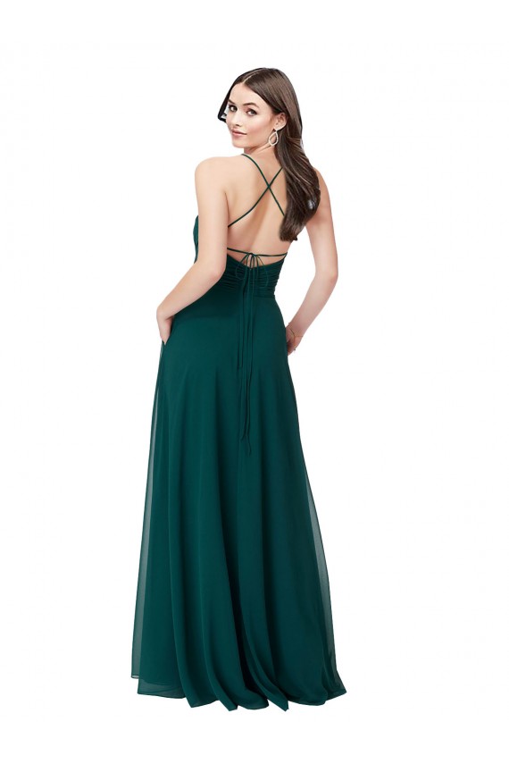 Shop Chiffon Bridesmaid Dress with Draped Surplice Bodice & Pockets