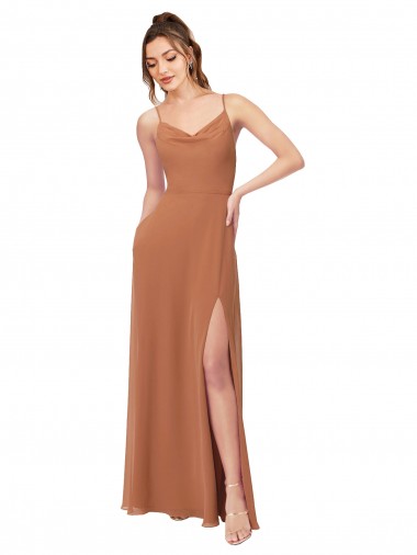 Shop Cowl Neck Chiffon Bridesmaid Dress with Front Slit