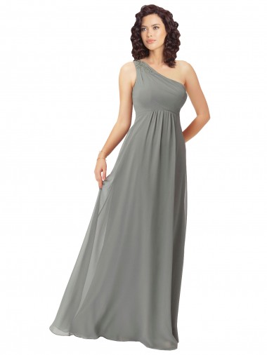 Shop Embroidered One Shoulder Chiffon Bridesmaid Dress