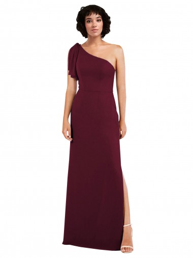 Shop One Shoulder Chiffon Formal Bridesmaid Dress with Skirt Slit and Accent Strap