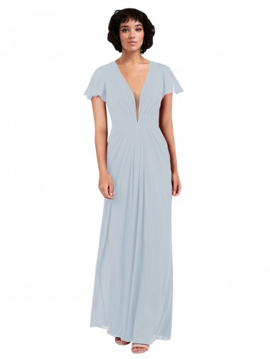 Shop Deep V-Neckline Chiffon Bridesmaid Dress with Flutter Sleeves