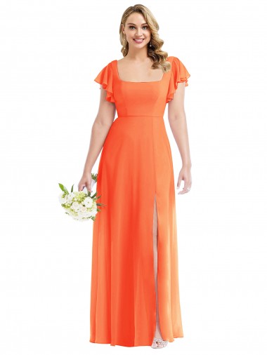 Shop Flutter Sleeves Scoop Open Back Chiffon Maxi Bridesmaid Dress