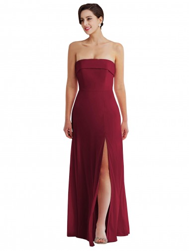 Shop Cuffed Strapless Maxi Formal Bridesmaid Dress with Front Slit