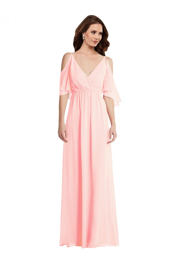 Shop Cold Shoulder Draped Wrap Maxi Bridesmaid Dress