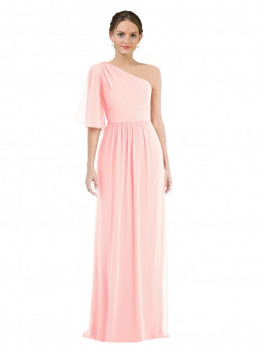 Shop One Shoulder Bell Sleeves Chiffon Maxi Bridesmaid Dress