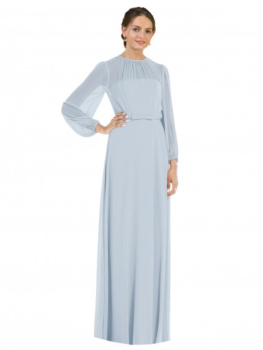 Shop Strapless Chiffon Maxi Formal Bridesmaid Dress with Puff Sleeve Blouson Overlay