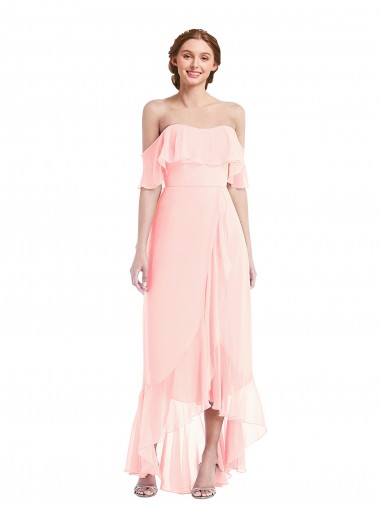 Shop Off the Shoulder Ruffled High Low Maxi Bridesmaid Dress