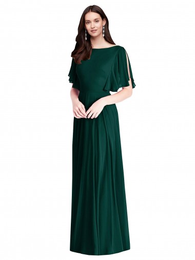 Shop Backless Floor Length Split Sleeves Maxi Bridesmaid Dress