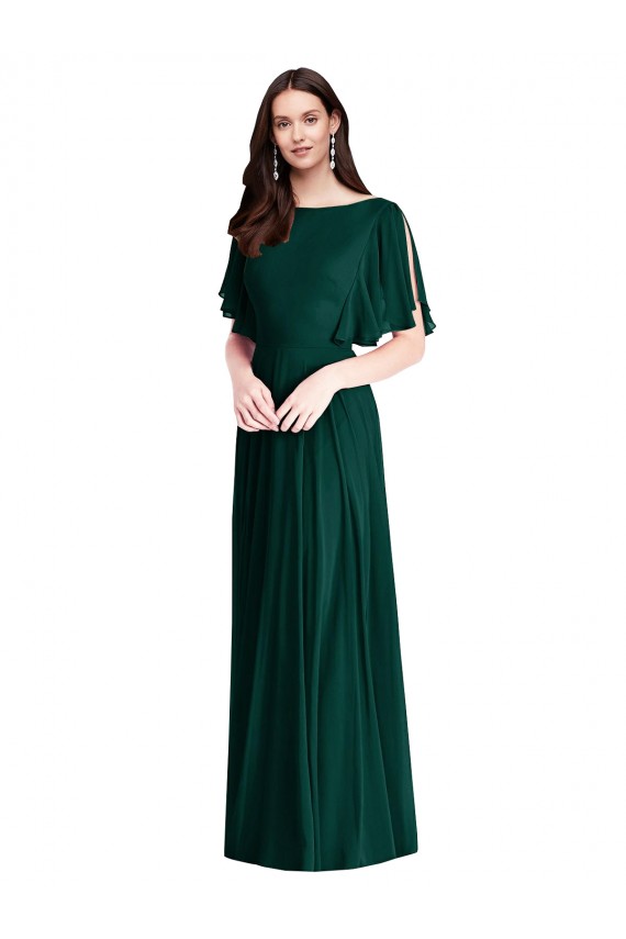 Shop Backless Floor Length Split Sleeves Maxi Bridesmaid Dress