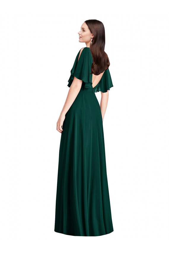 Shop Backless Floor Length Split Sleeves Maxi Bridesmaid Dress