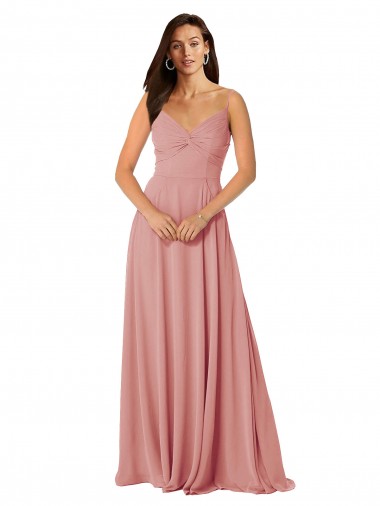 Shop Twist-Knot V-Neck Long Chiffon Bridesmaid Dress with Pockets