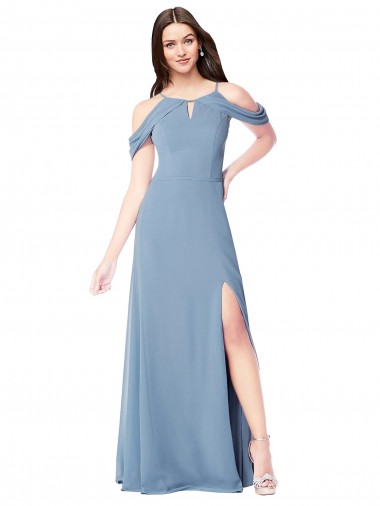 Shop High Neck Chiffon Bridesmaid Dress with Draped Sleeves