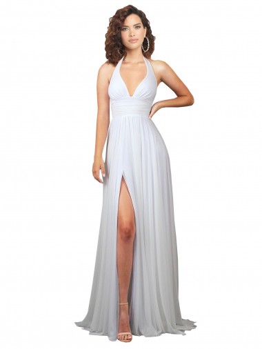 Shop Halter Plunge V-Neckline Chiffon Dress with High Leg Split