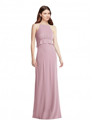 Shop Bias Ruffle Empire Waist Halter Maxi Bridesmaid Dress