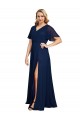 Shop Chiffon V-Neck Short Sleeves Long Formal Bridesmaid Dress / Prom Dress with High Slit