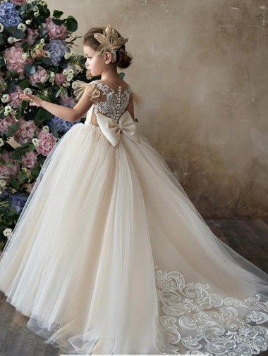 Shop Champagne Ball Gown Sweetheart Chapel Train Sleeveless Flower Girl Dress