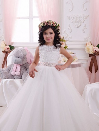 Shop Ivory Ball Gown Bateau Chapel Train Sleeveless Flower Girl Dress