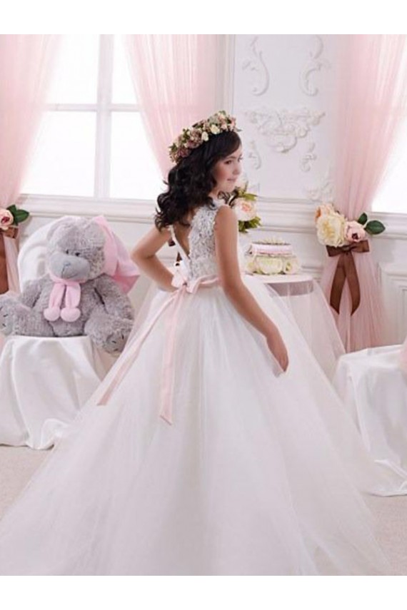 Shop Ivory Ball Gown Bateau Chapel Train Sleeveless Flower Girl Dress