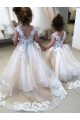 Shop Ivory Ball Gown Chapel Train Sleeveless V-Back Flower Girl Dress