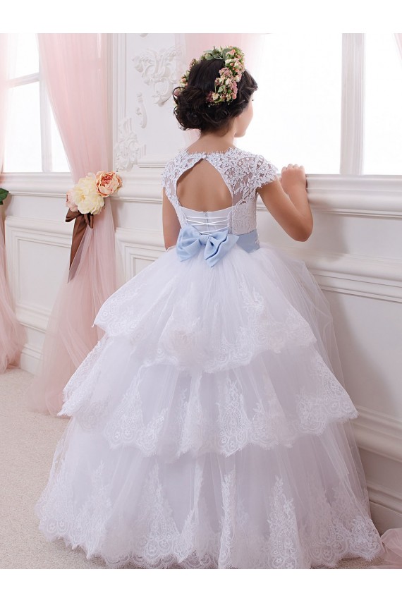 Shop Ivory Ball Gown Sweetheart Chapel Train Cap Sleeve Flower Girl Dress