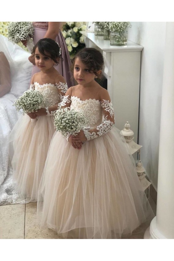 Shop Ivory Ball Gown Sweetheart Chapel Train Long Sleeve Flower Girl Dress