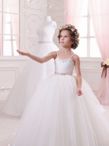 Shop Ivory Ball Gown Sweetheart Chapel Train Sleeveless Flower Girl Dress