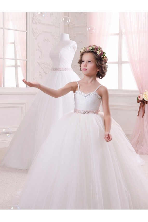 Shop Ivory Ball Gown Sweetheart Chapel Train Sleeveless Flower Girl Dress