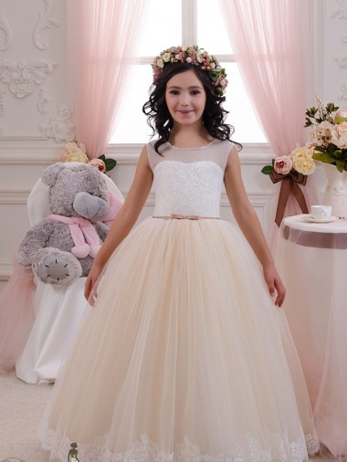 Shop Ivory & Champagne Ball Gown Sweetheart Floor Length Sleeveless Flower Girl Dress