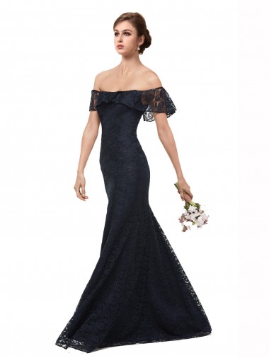 Shop Off the Shoulder Long Lace Bridesmaid Dress / Prom Dress with Flutter Sleeves