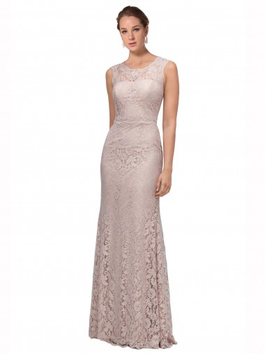 Shop Long Sleeveless All Lace Bridesmaid Dress / Prom Dress with Scoop Neckline