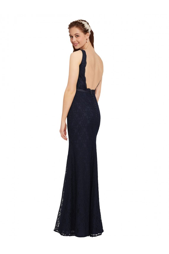 Shop Lace Bridesmaid Dress with Satin Waistband and Open Back