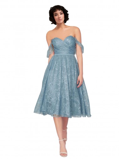 Shop Off the Shoulder Sweetheart Chantilly Lace Midi Length Cocktail Bridesmaid Dress