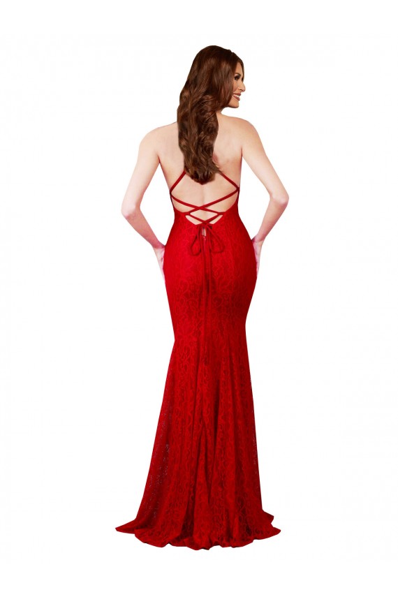 Shop Low Back V-Neckline Floor Length Formal Lace Bridesmaid Dress / Prom Dress