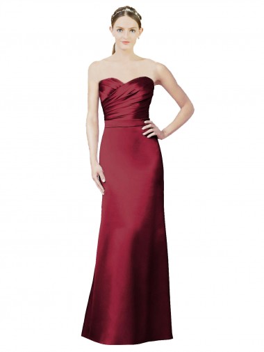 Shop Strapless Satin Bridesmaid Dress with Asymmetrical Draped Bodice