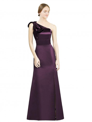 Shop Full Length One Shoulder Satin Bridesmaid Dress with Bow Shoulder Detail