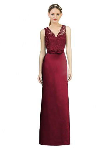 Shop Full Length Sleeveless Satin Bridesmaid Dress with Lace Bodice