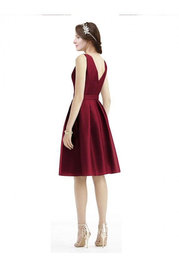 Shop Short Midi Length Satin Cocktail Bridesmaid Dress with Bateau Neckline and V-Back