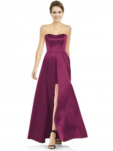 Shop Full Length Strapless Long Satin Bridesmaid Dress with Sweetheart Neckline