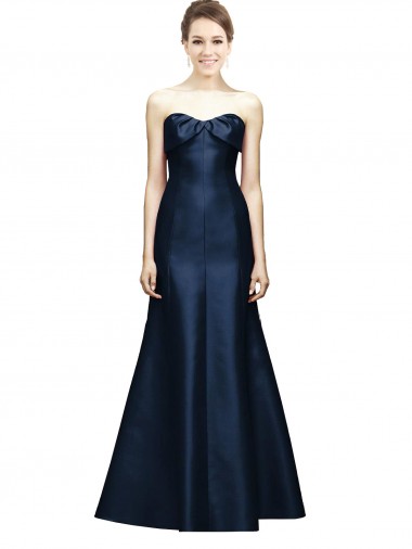 Shop Long Strapless Satin Bridesmaid Dress with Pleated Cuff Neckline