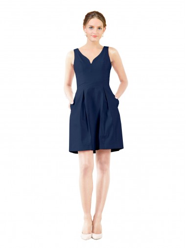 Shop V-Neck A-Line Satin Cocktail Bridesmaid Dress with Pockets