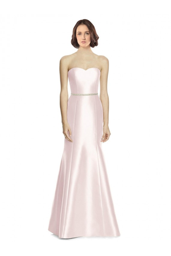 Shop Long Sweetheart Satin Bridesmaid Dress with Slim Beaded Sash