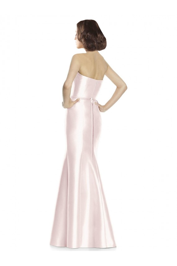 Shop Long Sweetheart Satin Bridesmaid Dress with Slim Beaded Sash