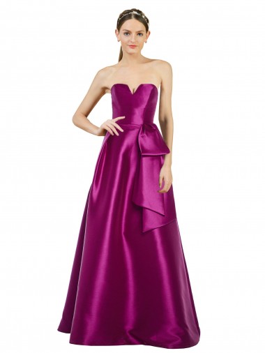 Shop Sleeveless V-Neck Long Satin Bridesmaid Dress / Prom Dress with Bow Waist