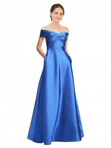 Shop Sleeveless Off the Shoulder Ball Gown Formal Satin Bridesmaid Dress / Prom Dress